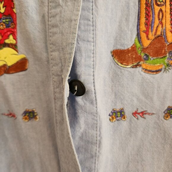 Cowboy Boot Embroidered Button-Up Shirt By Prenzi - Picture 7 of 10